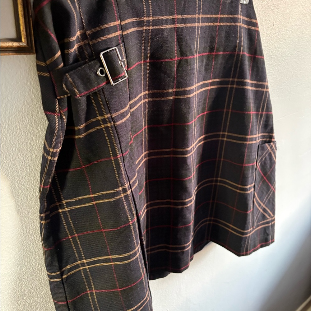 Plaid Skirt with Pleat & Buckle Detail
